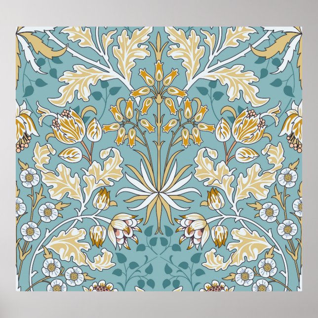 Vintage Blume, nahtlos blaue Blattspalte Poster (Vorne)