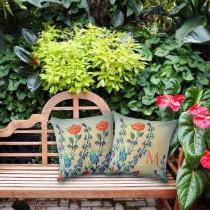Vintage Blume Nelken Mit Monogramm Kissen
