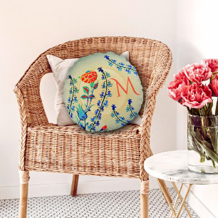 Vintage Blume Nelken Mit Monogramm Rundes Kissen