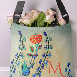 Vintage Blume Nelken Mit Monogramm Tragetaschen Mit Langen Trägern