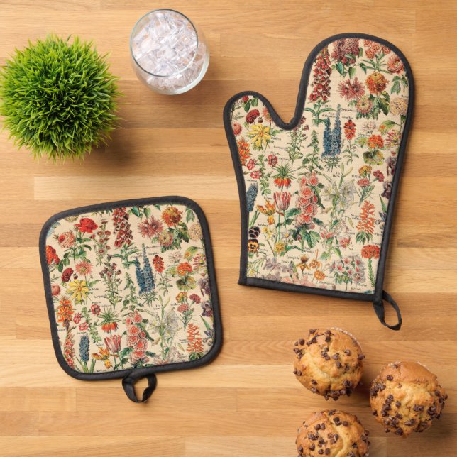 Vintage Blume Ofenhandschuh & Topflappen-Set (Oben Unten)