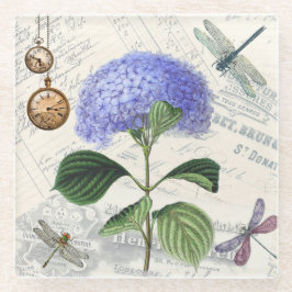 Vintage Blume Periwinkle und Untersetzer der Libel