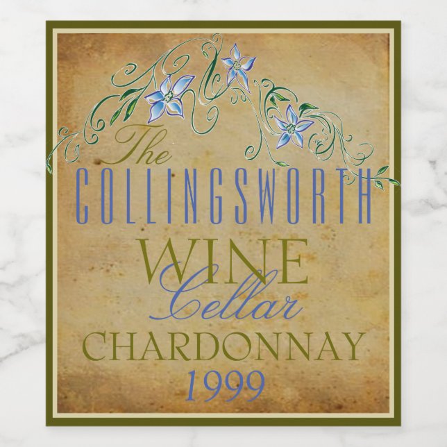 Vintage Blume Personalisiert Weinflaschen Etikett (Einzelnes Label)