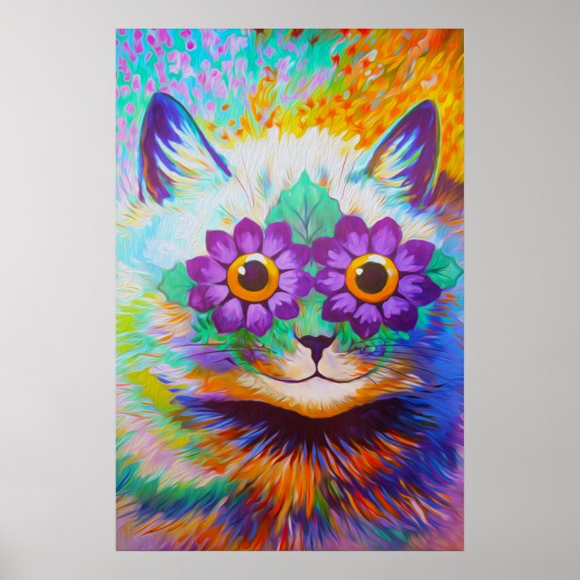 Vintage Blume Power Cat Art Poster (Vorne)