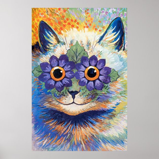 Vintage Blume Power Cat Art Poster drucken (Vorne)