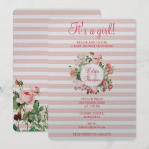 Vintage Blume Rosa Streifen Babydusche Mädchen