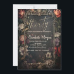 Vintage Blume Rose Gothic 30. Geburtstag Einladung<br><div class="desc">Elegante dunkle Blume auf dunklem Hintergrund.</div>