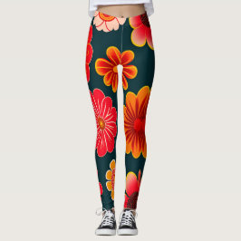 Vintage Blume Rotes Schwarzes Blumenmuster Leggings