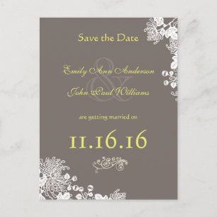 Vintage Blume Save the Date Driftwood Graugelb Ankündigungspostkarte