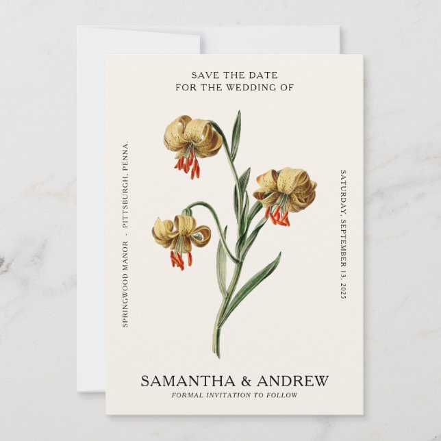 Vintage Blume Save the Date Einladung (Vorderseite)