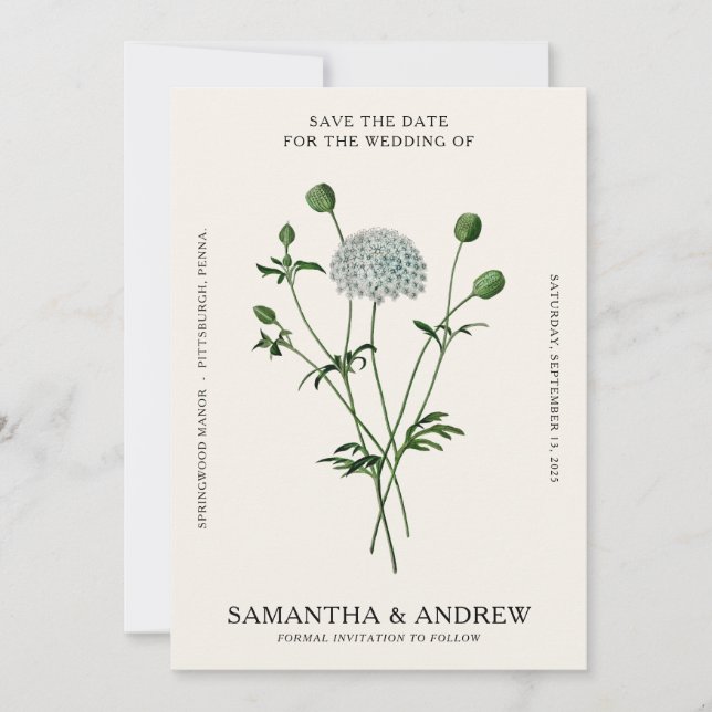 Vintage Blume Save the Date Einladung (Vorderseite)