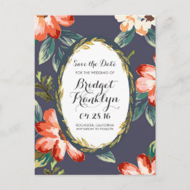 Vintage Blume Save the Date Marine und Gold Ankündigungspostkarte