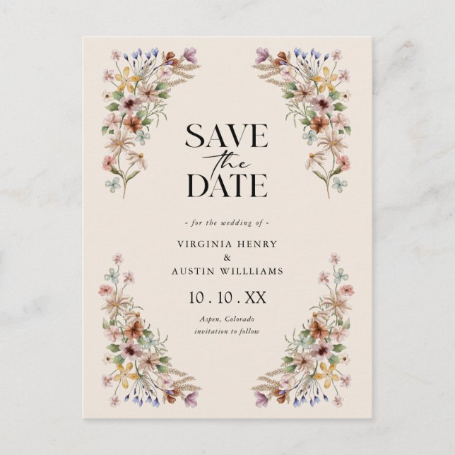 Vintage Blume Save the Date Postkarte (Vorderseite)