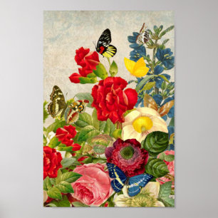 Vintage Blume/Schmetterlinge Poster