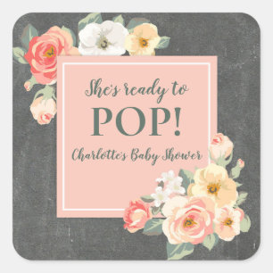 Vintage Blume Sie ist bereit zum Pop Babydusche Ta Quadratischer Aufkleber