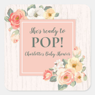 Vintage Blume Sie ist bereit zum Pop Babydusche Ta Quadratischer Aufkleber