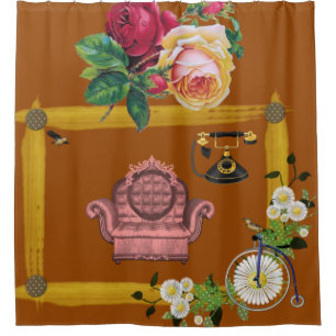 Vintage Blume Sofa Orange Duschvorhang
