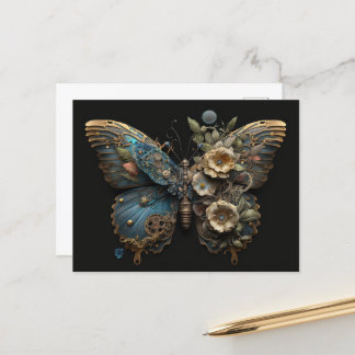 Vintage Blume Steampunk Butterfly Postkarte
