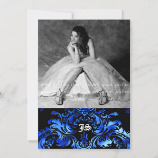 Vintage Blume Sweet 16 Party Foto Card Blau Einladung