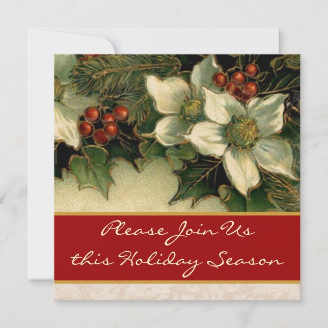 Vintage Blume und Holly Einladung (Vorderseite)