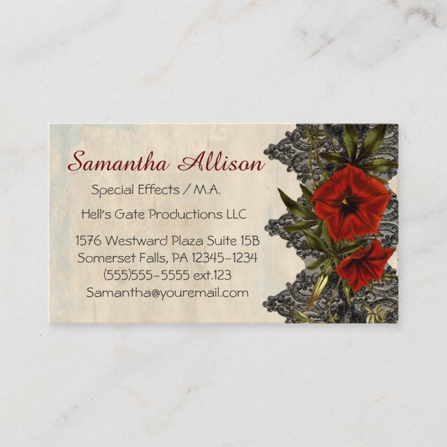 Vintage Blume und Lace Goth Business Card Visitenkarte (Vorderseite)