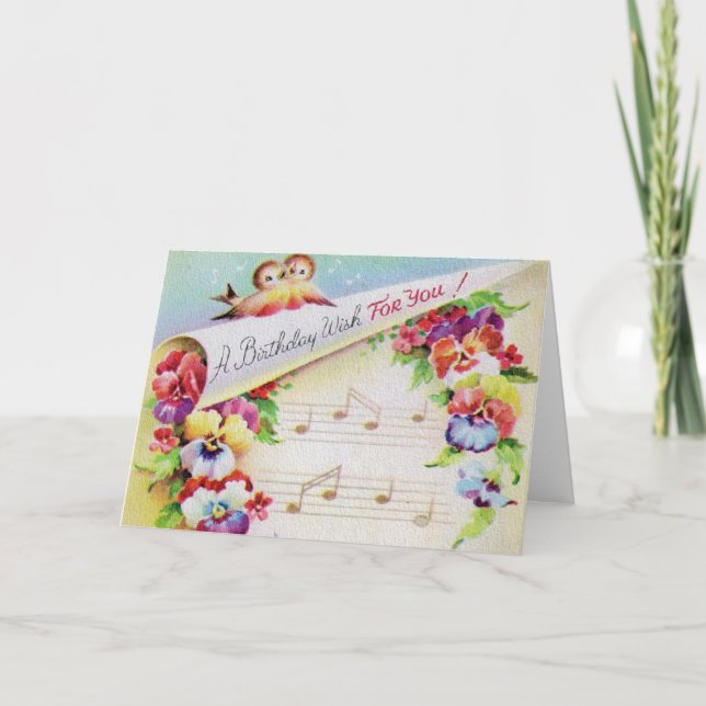 Vintage Blume und Musik Geburtstagskarte Karte (Vorderseite)