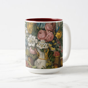 Vintage Blume und Obst   Currier und Ives Zweifarbige Tasse