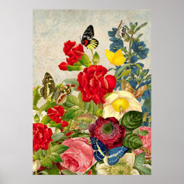 Vintage Blume und Schmetterlinge wertvolles Plakat