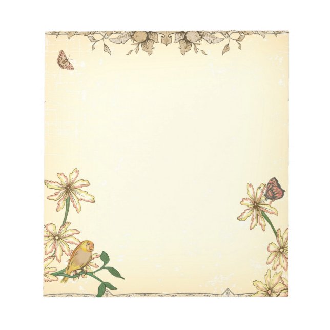 Vintage Blume und Vögel Notizblock (Vorderseite)