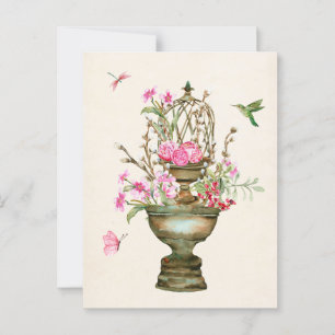 Vintage Blume Vase Bouquet Garten Aquarell Postkarte