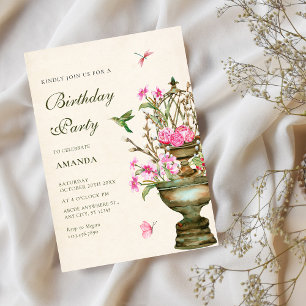 Vintage Blume Vase Bouquet Garten Geburtstag Einladung