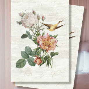 Vintage Blume Vögel Botanisches Ephemera Dekoupage Seidenpapier
