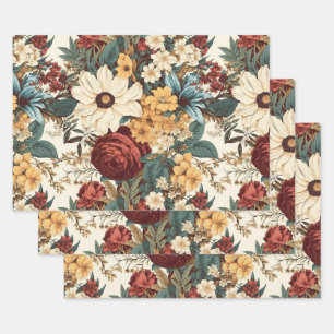 Vintage Blume von Rose, Tulip, Lilies und Daisies Geschenkpapier Set