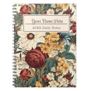 Vintage Blume von Rose, Tulip, Lilies und Daisies Notizblock