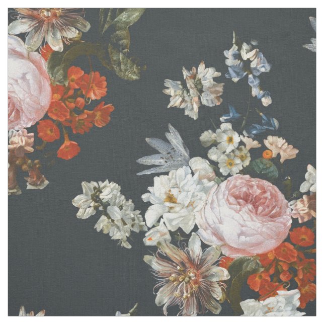 Vintage Blume zum dunkelblauen Hintergrund Stoff (Muster)