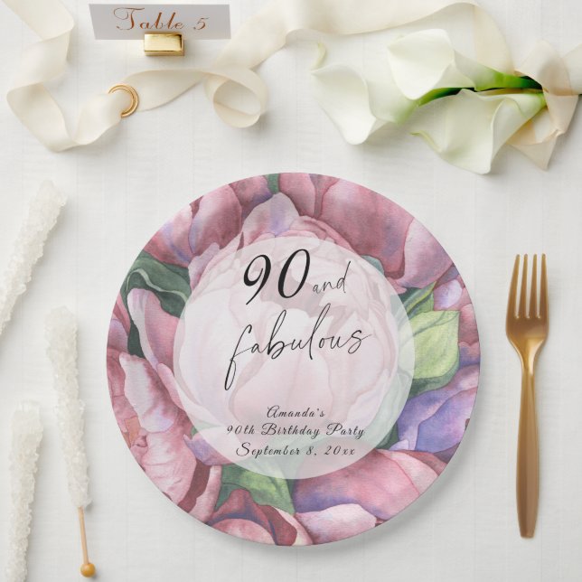 Vintage-Blumen-90. Geburtstagsfeier  Pappteller (Hochzeit)