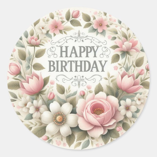 Vintage-Blumen Alles Gute zum Geburtstag Aufkleber (Vorderseite)