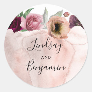 Vintage Blumen Aquarell Romantische Hochzeit Runder Aufkleber