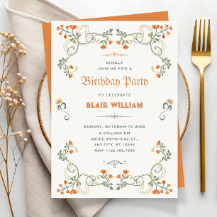 Vintage-Blumen-Art Nouveau-Geburtstag Einladung