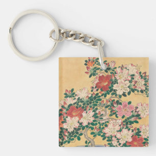 Vintage Blumen Azalee Japanische Malerei Schlüsselanhänger