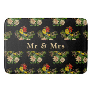 Vintage-Blumen-Badezimmerteppich in Schwarz mit Pe Badematte