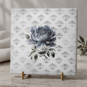 Vintage Blumen Blau Chinoiserie Toile Monogramm Fliese