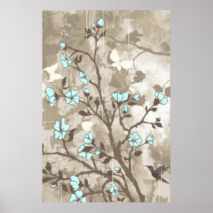 Vintage Blumen blau, taupe Blumen Grunge individue Poster