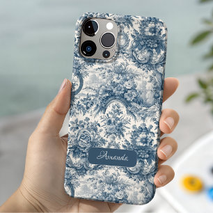 Vintage Blumen Blau toile de jouy Monogramm Case-Mate iPhone 14 Hülle