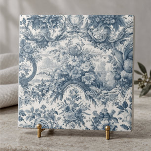 Vintage Blumen Blau toile de jouy Monogramm Fliese