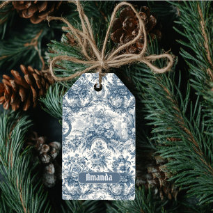 Vintage Blumen Blau toile de jouy Monogramm Geschenkanhänger