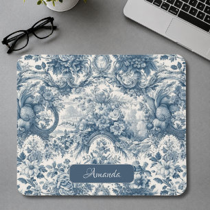 Vintage Blumen Blau toile de jouy Monogramm Mousepad