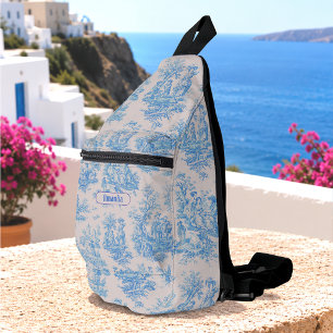 Vintage Blumen Blau Türkis Toile Jouy Monogramm Crossbody Bag