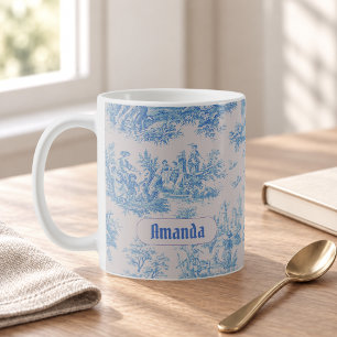 Vintage Blumen Blau Türkis Toile Monogramm Kaffeetasse
