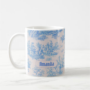 Vintage Blumen Blau Türkis Toile Monogramm Kaffeetasse
